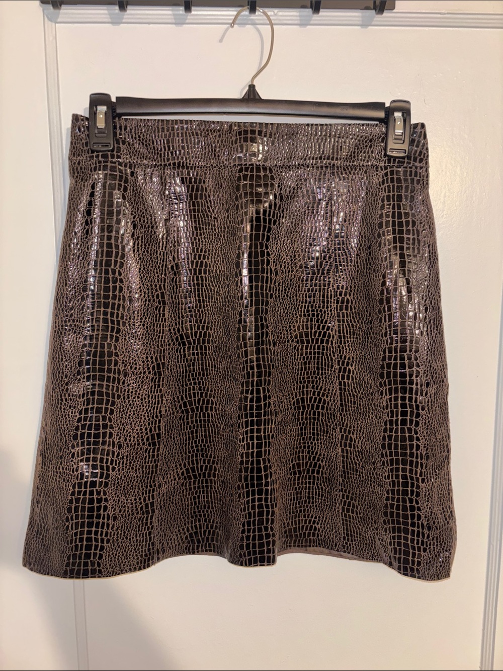 Faux Croc A-Line Mini Skirt in Dark Brown